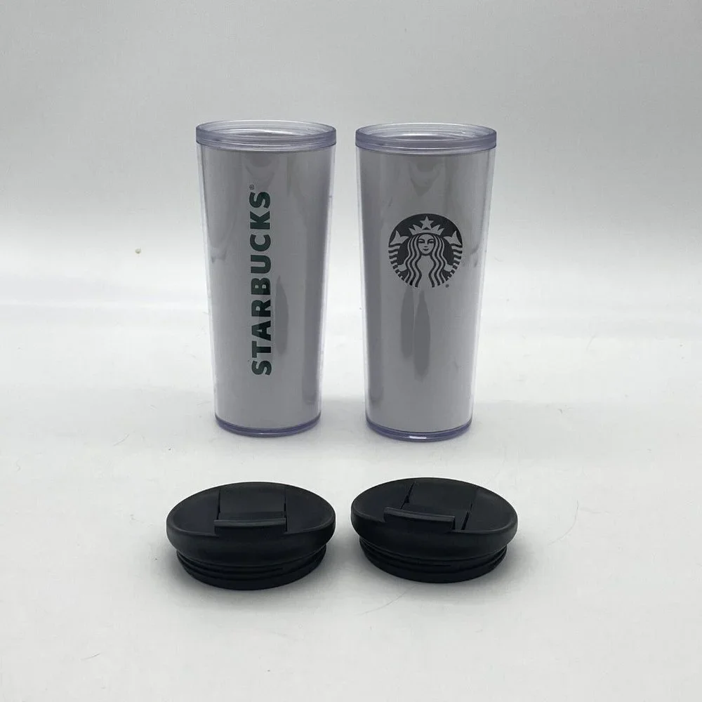 Starbucks‎ Coffee Travel Tumbler Mug 16oz Flip Top Lot of 2 Mermaid Spellout